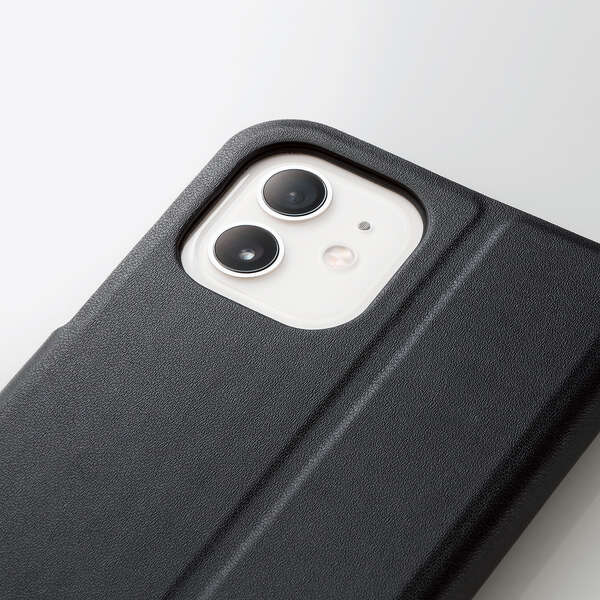 iPhone 12/iPhone 12 Pro用レザーケース/手帳型/UltraSlim/薄型/磁石付き/ブラック