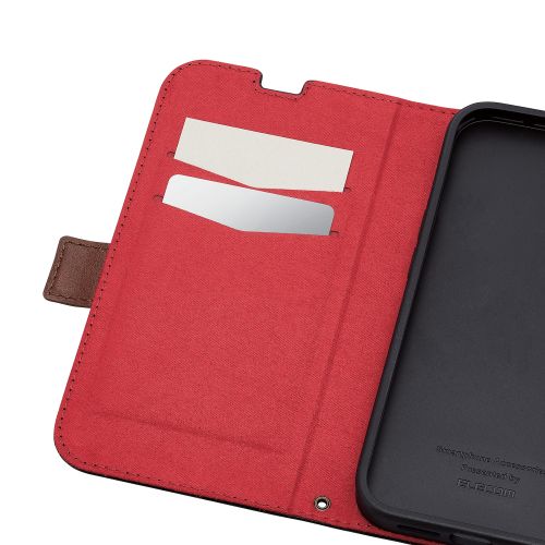 iPhone 14/iPhone 13用レザーケース/手帳型/耐衝撃/磁石付き/ステッチ/ブラック