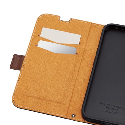 iPhone 14/iPhone 13用レザーケース/手帳型/耐衝撃/磁石付き/ステッチ/ネイビー