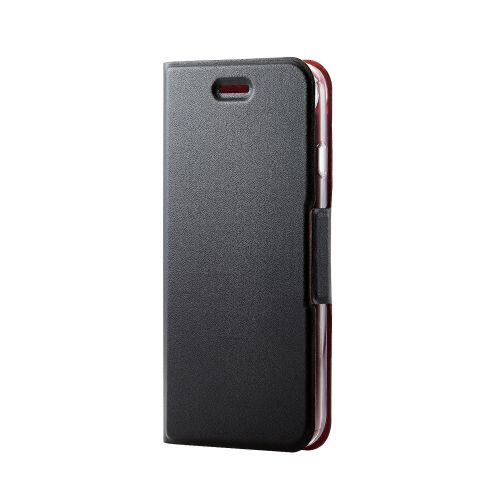 iPhone SE 第3世代/SE 第2世代/8/7用レザーケース/手帳型/UltraSlim/薄型/磁石付き/クリアケース/ブラック