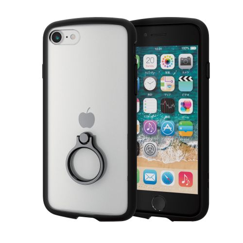 iPhone SE 第3世代/SE 第2世代/8/7用ハイブリッドケース/TOUGH SLIM LITE/フレームカラー/背面クリア/リング付き/ブラック