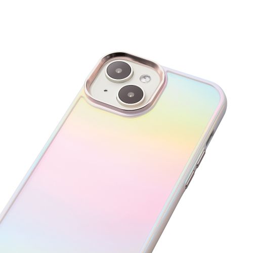 iPhone 15用ハイブリッドケース/&Me/オーロラ/ストラップシート付属/フレームカラー/ホワイト