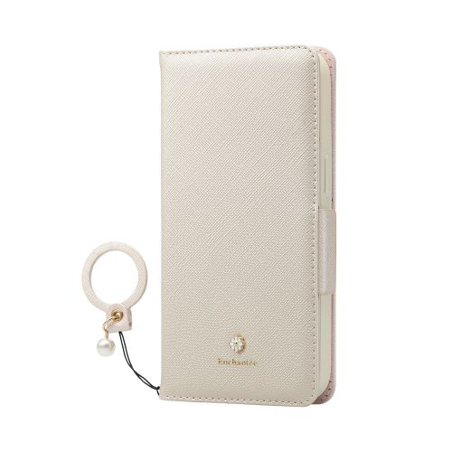 iPhone 15用レザーケース/手帳型/磁石付き/リング付き/&Me/ホワイト