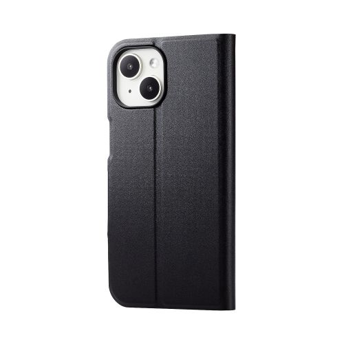 iPhone 15用レザーケース/手帳型/UltraSlim/薄型/磁石付き/ブラック