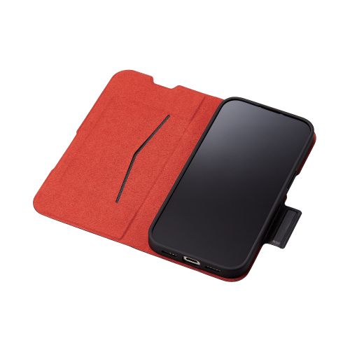 iPhone 15用レザーケース/手帳型/UltraSlim/薄型/磁石付き/ブラック