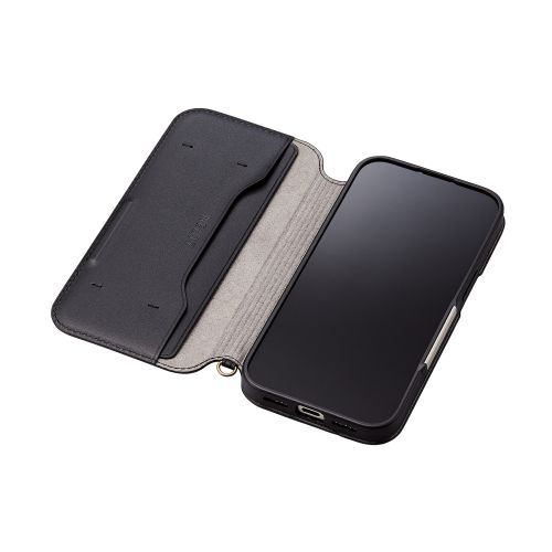 iPhone 15用レザーケース/手帳型/耐衝撃/NEUTZ/磁石付き/ブラック