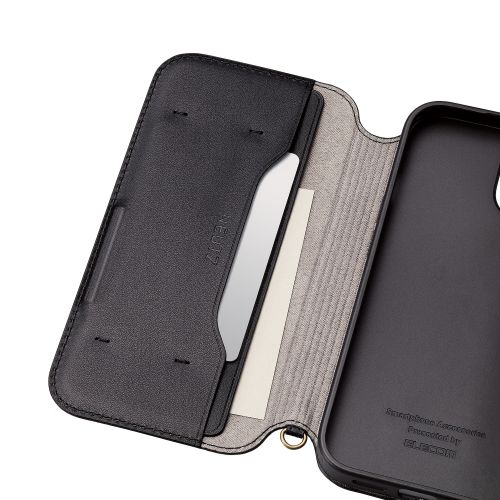 iPhone 15用レザーケース/手帳型/耐衝撃/NEUTZ/磁石付き/ブラック