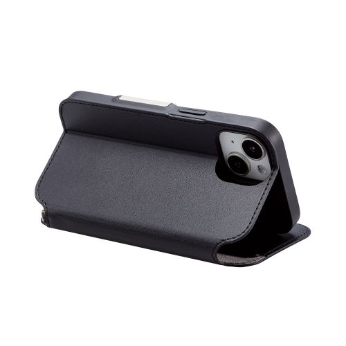 iPhone 15用レザーケース/手帳型/耐衝撃/NEUTZ/磁石付き/ブラック