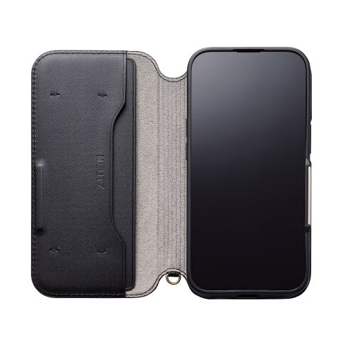 iPhone 15用レザーケース/手帳型/耐衝撃/NEUTZ/磁石付き/ブラック