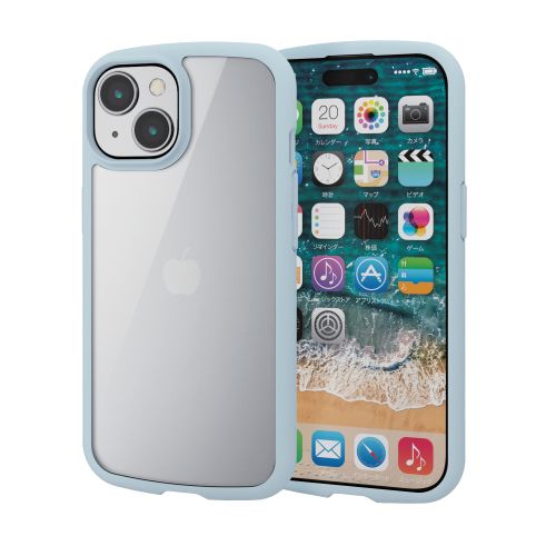iPhone 15用ハイブリッドケース/TOUGH SLIM LITE/フレームカラー/背面クリア/ストラップシート付属/ブルー