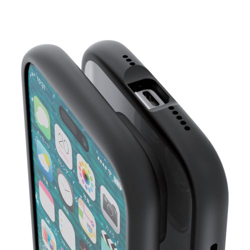 iPhone 15用ハイブリッドケース/TOUGH SLIM LITE/フレームカラー/背面クリア/極限保護/ブラック