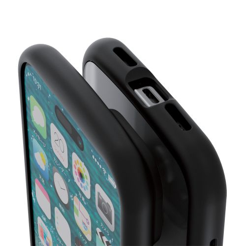 iPhone 15用ハイブリッドケース/TOUGH SLIM LITE/フレームカラー/背面クリア/リング付き/ストラップシート付属/ブラック