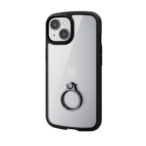 iPhone 15用ハイブリッドケース/TOUGH SLIM LITE/フレームカラー/背面クリア/リング付き/ストラップシート付属/ブラック