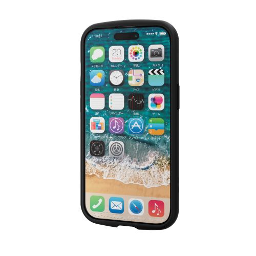 iPhone 15用ハイブリッドケース/TOUGH SLIM LITE/フレームカラー/背面クリア/リング付き/ストラップシート付属/ブラック