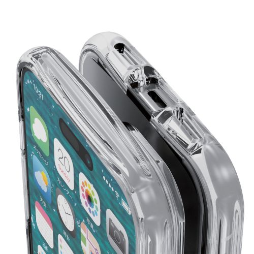 iPhone 15用ソフトケース/TOUGH SLIM LITE/衝撃吸収/ストラップシート付属/クリア