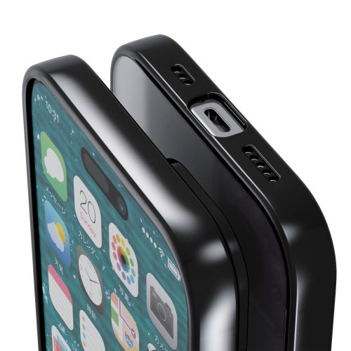 iPhone 15用ソフトケース/極限保護/メタリック加工/メタリックブラック