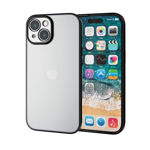 iPhone 15用ソフトケース/極限保護/メタリック加工/メタリックブラック