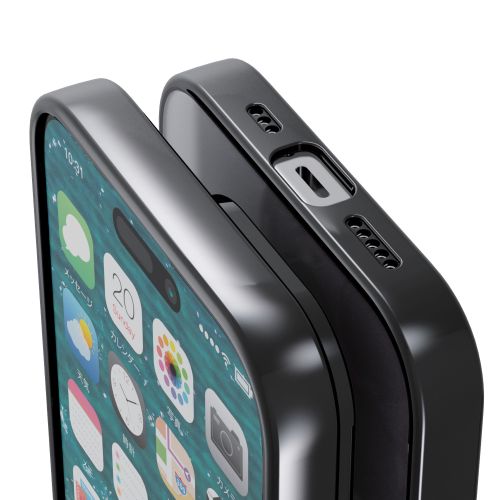 iPhone 15 Pro用ソフトケース/極限保護/メタリック加工/メタリックブラック