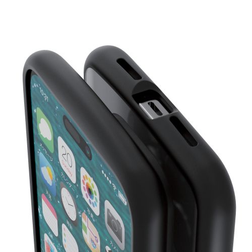 iPhone 15 Pro Max用ハイブリッドケース/TOUGH SLIM LITE/フレームカラー/背面クリア/ストラップシート付属/ブラック