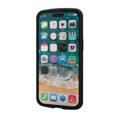 iPhone 15 Pro Max用ハイブリッドケース/TOUGH SLIM LITE/フレームカラー/背面クリア/ストラップシート付属/ブラック