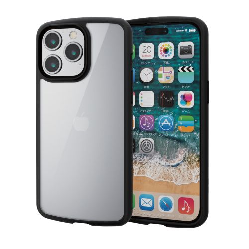 iPhone 15 Pro Max用ハイブリッドケース/TOUGH SLIM LITE/フレームカラー/背面クリア/ストラップシート付属/ブラック