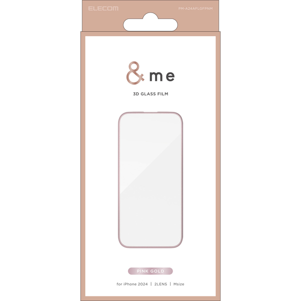 iPhone 16/iPhone 15用ガラスフィルム/フレーム付き/高透明/&Me/ピンクゴールド