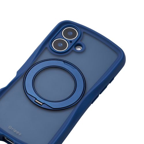 iPhone 16/Grippy/フレームカラー/極限/MAGKEEPスタンド/ネイビー