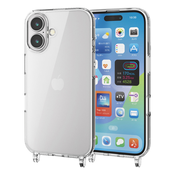 iPhone 16用ハイブリッドケース/ストラップホール付き/クリア