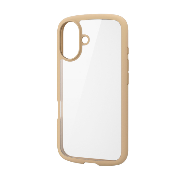 iPhone 16用ハイブリッドケース/TOUGH SLIM LITE/フレームカラー/背面クリア/ストラップシート付属/カフェオレ