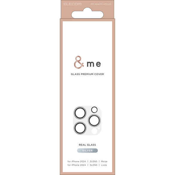 iPhone 16 Pro/iPhone 16 Pro Max用カメラレンズカバー/ガラス/&Me/グリッター仕様/シルバー