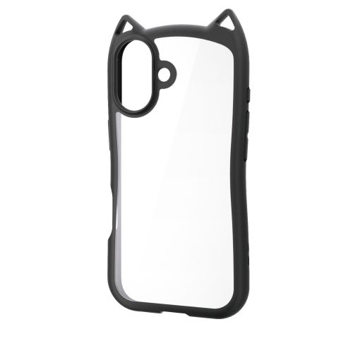 iPhone 17/ハイブリッドケース/フレームカラー/CAT/メタルステッカー付/ナイトキャット