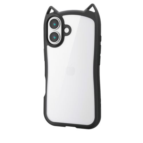 iPhone 17/ハイブリッドケース/フレームカラー/CAT/メタルステッカー付/ナイトキャット
