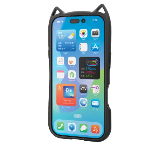 iPhone 17/ハイブリッドケース/フレームカラー/CAT/メタルステッカー付/ナイトキャット