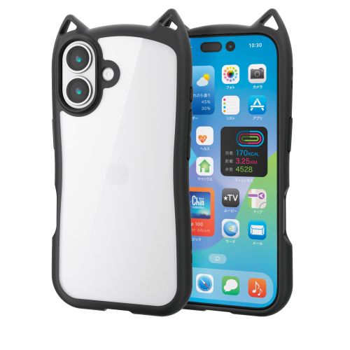 iPhone 17/ハイブリッドケース/フレームカラー/CAT/メタルステッカー付/ナイトキャット