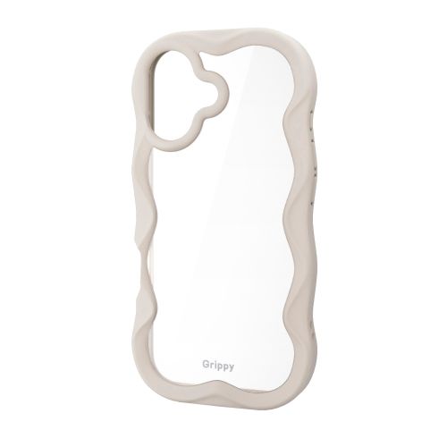 iPhone 17/ハイブリッドケース/Grippy/フレームカラー/ウェーブ/メタルステッカー付/ベージュ