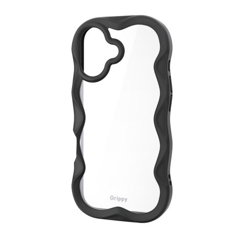 iPhone 17/ハイブリッドケース/Grippy/フレームカラー/ウェーブ/メタルステッカー付/ブラック