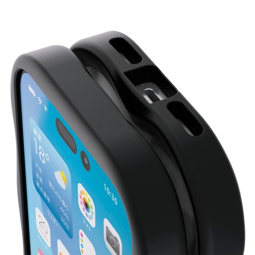 iPhone 17/ハイブリッドケース/Grippy/フレームカラー/ウェーブ/メタルステッカー付/ブラック