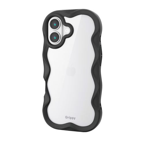 iPhone 17/ハイブリッドケース/Grippy/フレームカラー/ウェーブ/メタルステッカー付/ブラック