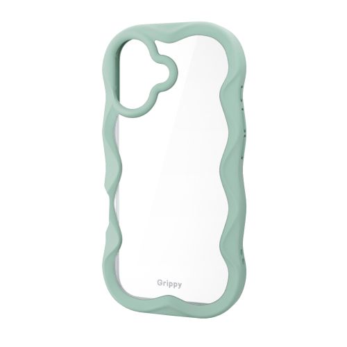 iPhone 17/ハイブリッドケース/Grippy/フレームカラー/ウェーブ/メタルステッカー付/グリーン