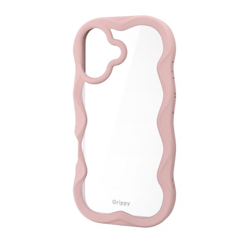 iPhone 17/ハイブリッドケース/Grippy/フレームカラー/ウェーブ/メタルステッカー付/ピンク