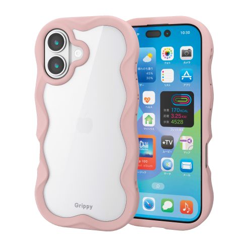 iPhone 17/ハイブリッドケース/Grippy/フレームカラー/ウェーブ/メタルステッカー付/ピンク