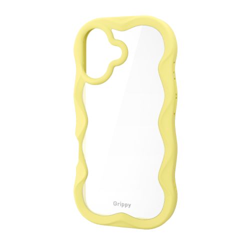 iPhone 17/ハイブリッドケース/Grippy/フレームカラー/ウェーブ/メタルステッカー付/イエロー