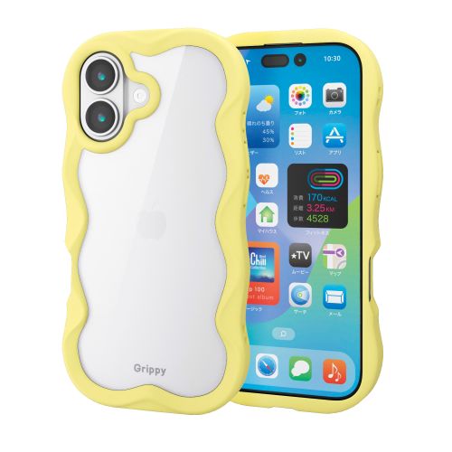 iPhone 17/ハイブリッドケース/Grippy/フレームカラー/ウェーブ/メタルステッカー付/イエロー