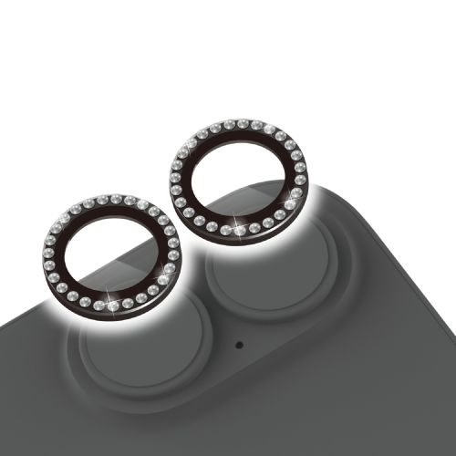 iPhone 17/iPhone 16/iPhone 16 Plus/カメラレンズガラスフィルム/ラインストーン/ブラック