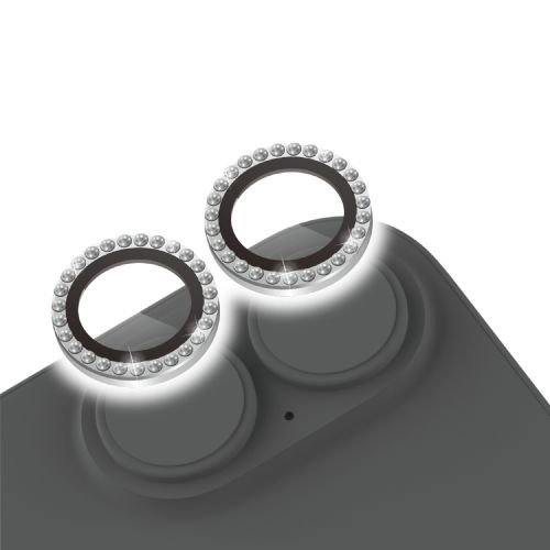 iPhone 17/iPhone 16/iPhone 16 Plus/カメラレンズガラスフィルム/ラインストーン/シルバー