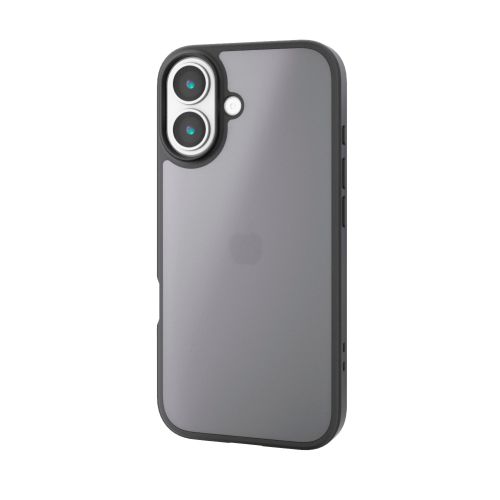 iPhone 17/ハイブリッドケース/マットブラック(ラバーコート)/メタルステッカー付/ブラック