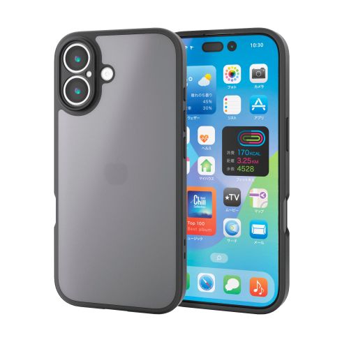 iPhone 17/ハイブリッドケース/極限/マットブラック(ラバーコート)/メタルステッカー付/ブラック