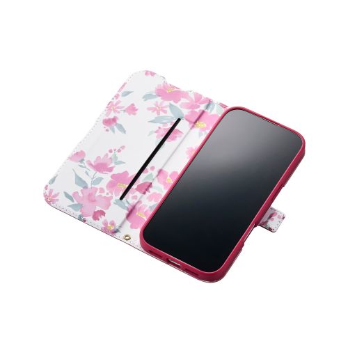 iPhone 17/手帳型ケース/薄型/磁石付/フラワーズ/ディープピンク