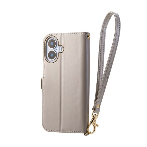 iPhone 17/手帳型ケース/磁石付/耐衝撃/ハンドストラップ付/グレージュ