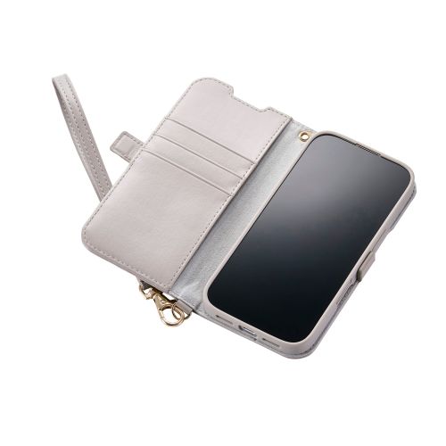 iPhone 17/手帳型ケース/磁石付/耐衝撃/ハンドストラップ付/グレージュ